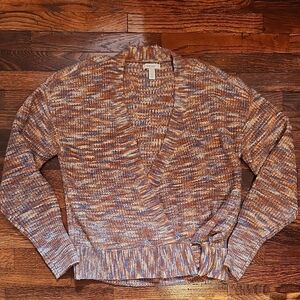 Nine West Knitted Soft Cozy Brown and Blue Belted Cottagecore V-Neck Sweater Med